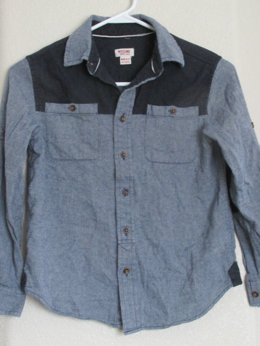 Mossimo Button Front Shirt Youth Boys M 8/10 Navy Blue Long Sleeve Collared Top